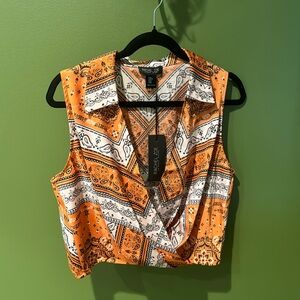 Rachel Zoe Sleeveless Top, NWT,  Orange/Black/White